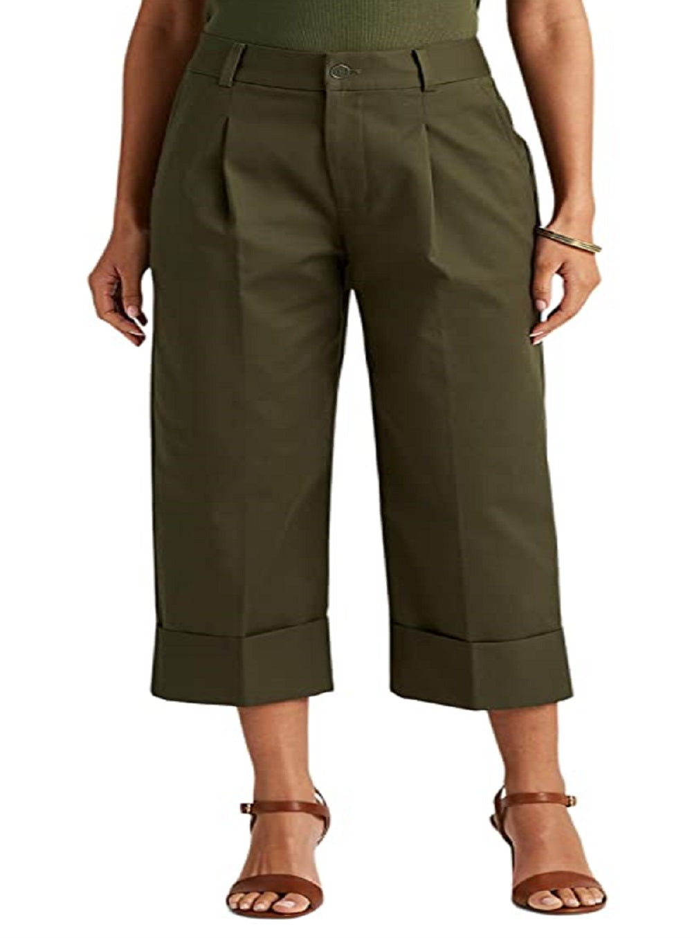 Ralph Lauren Women's Double Faced Stretch Cotton Ankle Pants Green Size 4