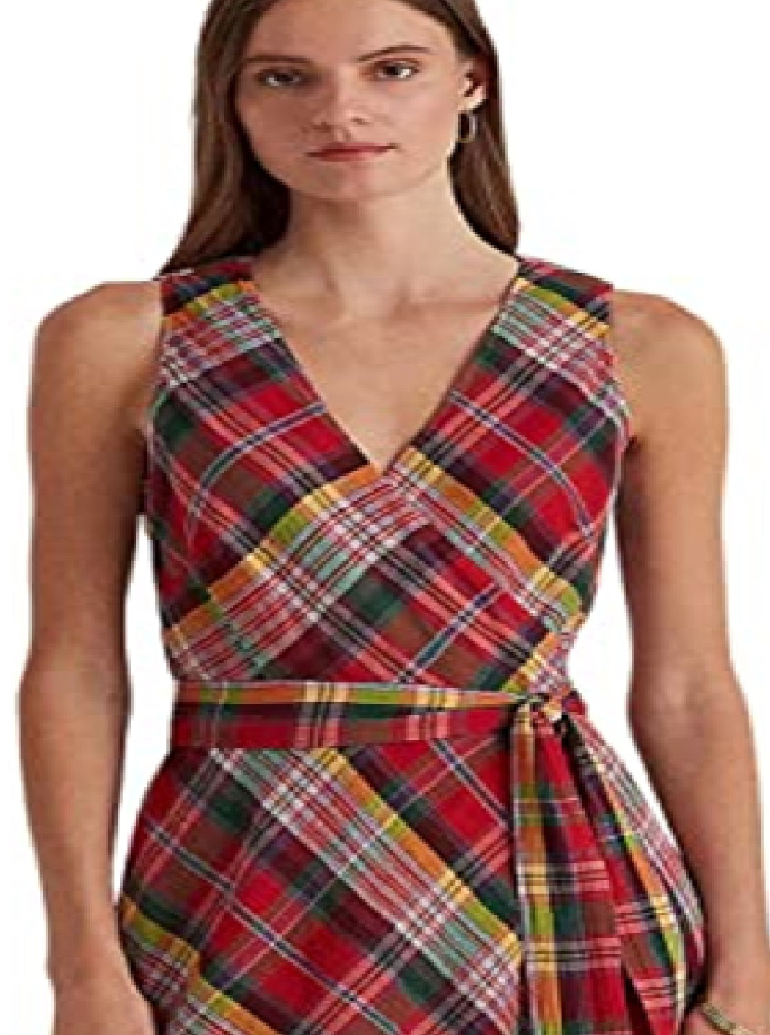 Ralph Lauren Women's Plaid Crinkle Cotton Sleeveless Dress Pink Size 2