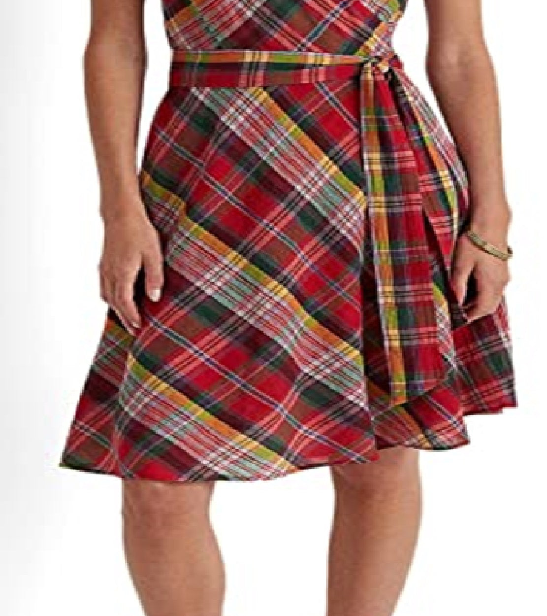 Ralph Lauren Women's Plaid Crinkle Cotton Sleeveless Dress Pink Size 2