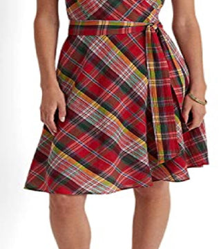 Ralph Lauren Women's Plaid Crinkle Cotton Sleeveless Dress Pink Size 2