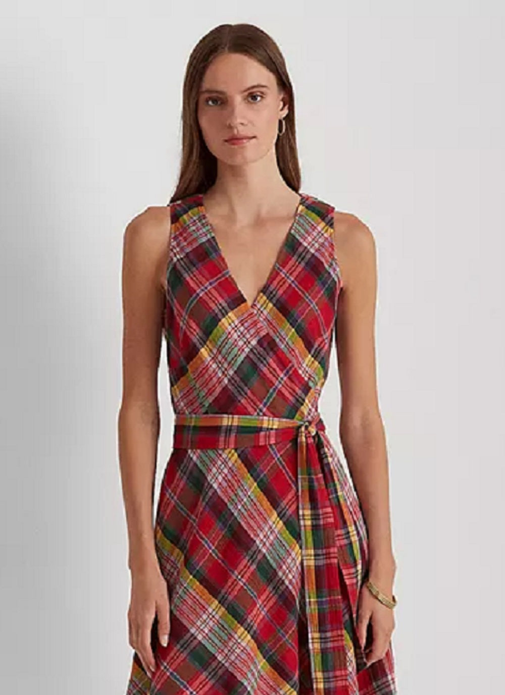 Ralph Lauren Women's Plaid Crinkle Cotton Sleeveless Dress Pink Size 6