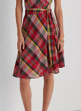 Ralph Lauren Women's Plaid Crinkle Cotton Sleeveless Dress Pink Size 6