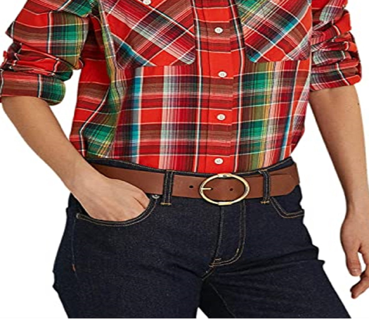 Ralph Lauren Women's Cotton Madras Shirt Orange Size X-Large