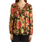 Ralph Lauren Women's Floral Crinkle Georgette Blouse Black Size Medium
