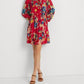 Ralph Lauren Women's Floral Crinkle Georgette Long Sleeve Dress Blue Size 6Petite