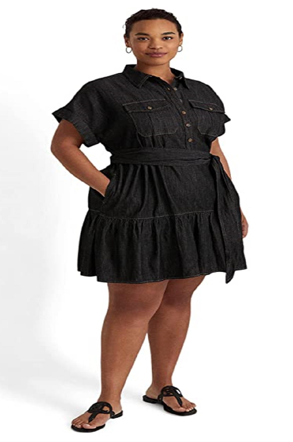 Ralph Lauren Women's Denim Short Sleeve Shirtdress Black Size 18W