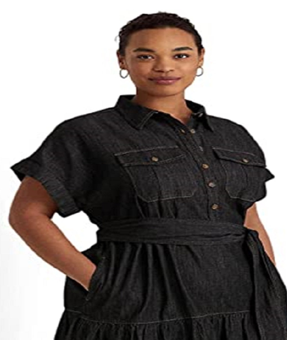 Ralph Lauren Women's Denim Short Sleeve Shirtdress Black Size 18W