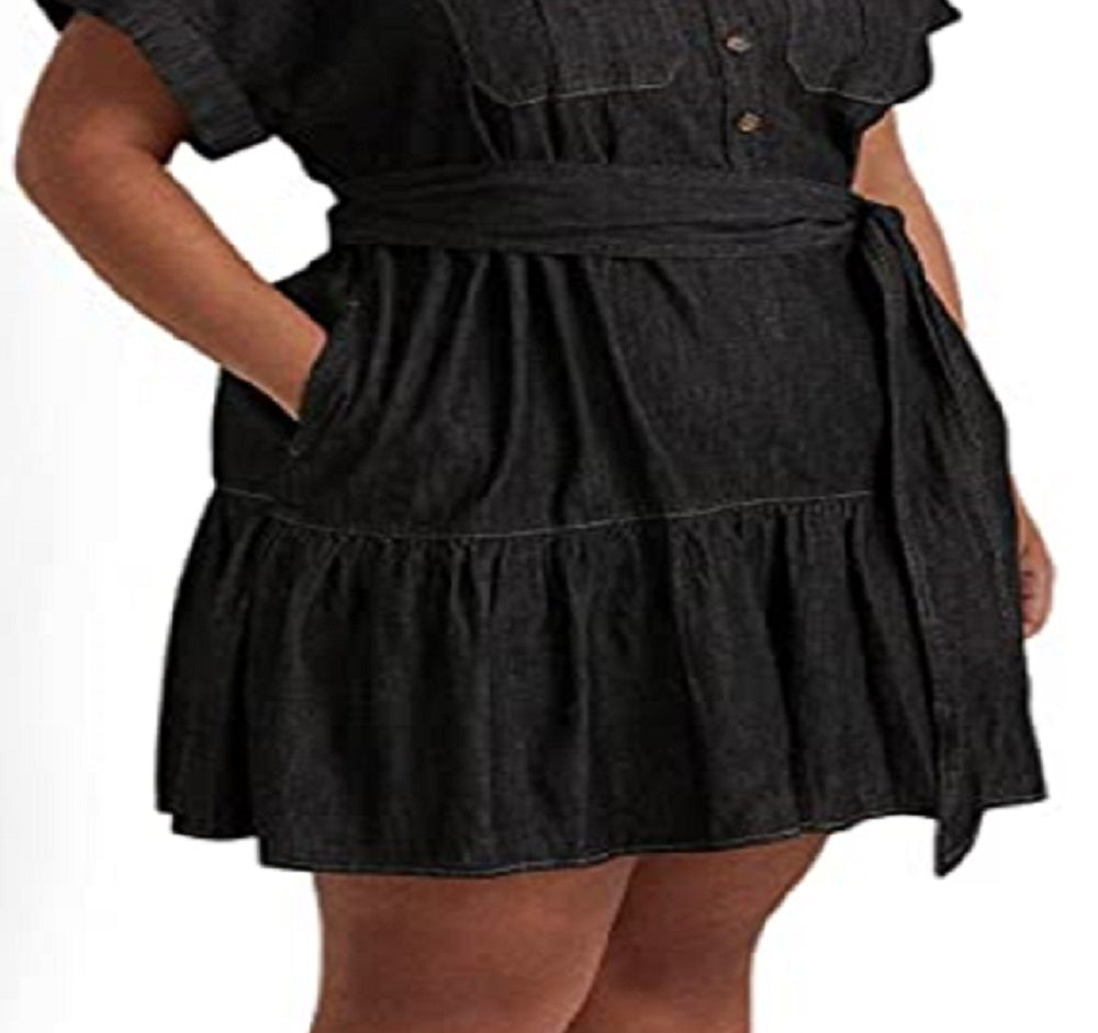 Ralph Lauren Women's Denim Short Sleeve Shirtdress Black Size 18W