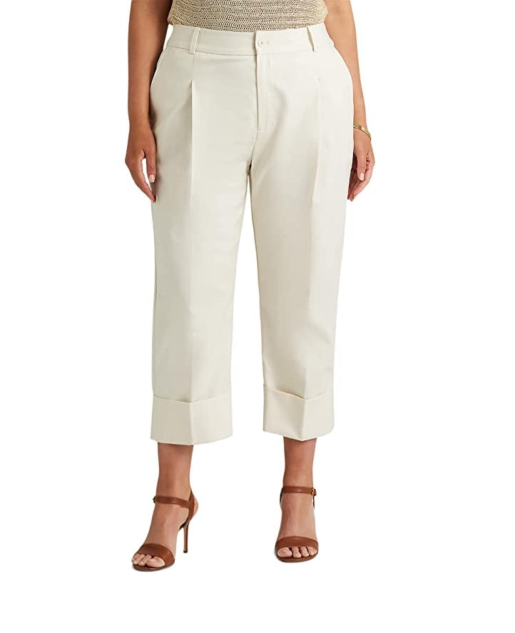 Ralph Lauren Women's Double Faced Stretch Cotton Ankle Pants White