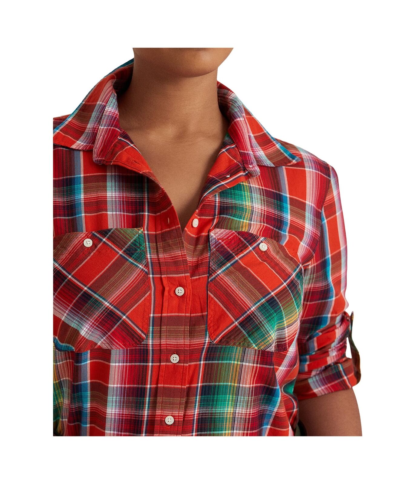 Ralph Lauren Women's Cotton Madras Shirt Orange Size 3X