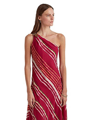 Ralph Lauren Women's Striped One Shoulder Crinkle Georgette Dress Assorted Size 8