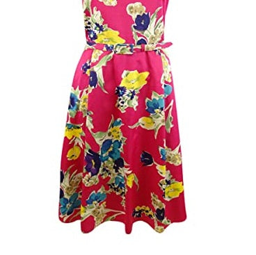 Ralph Lauren Women's Floral Belted Cocktail Dress Pink Size 6