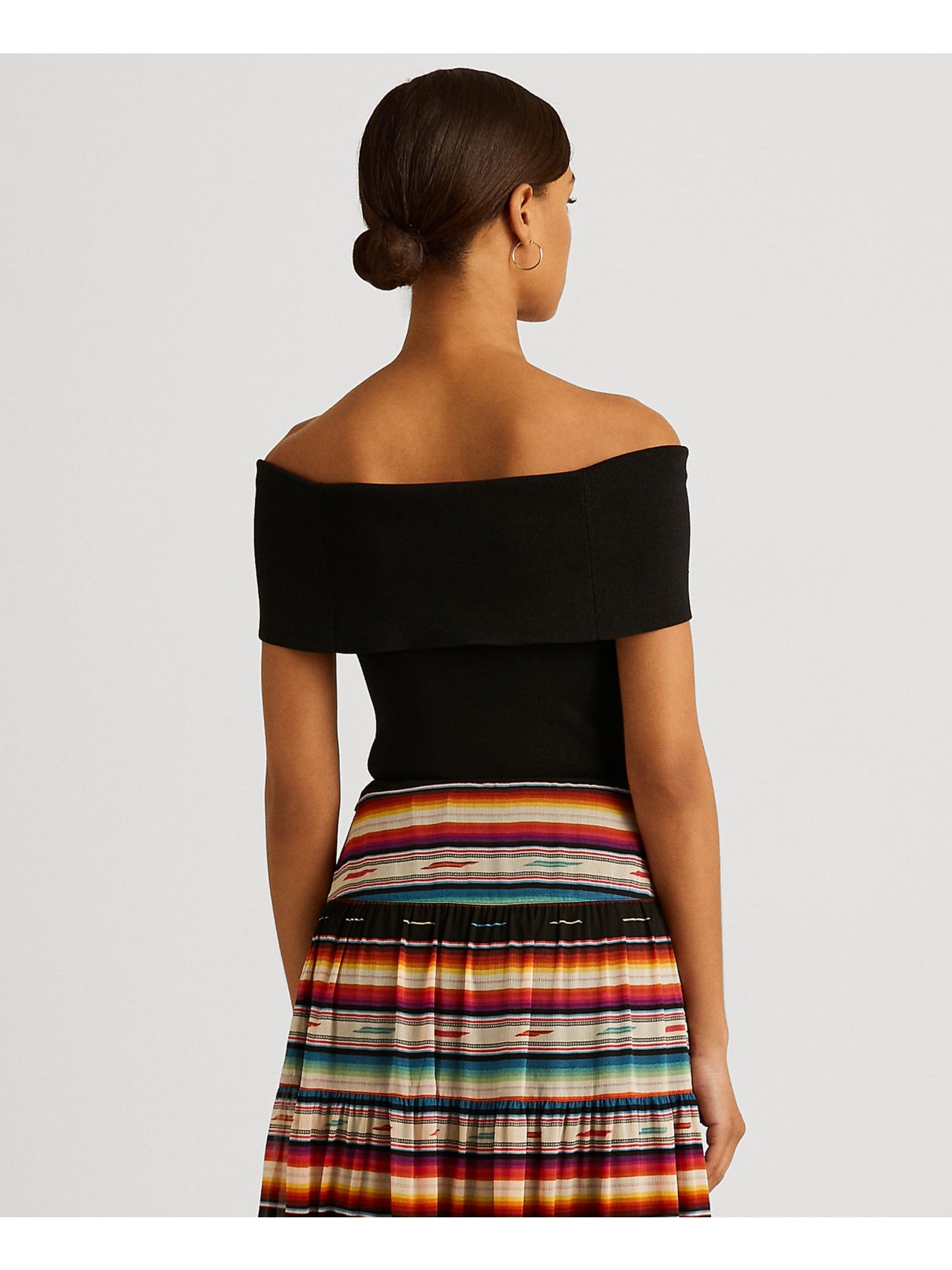 Ralph Lauren Women's Fitted Ribbed Short Sleeve Off Shoulder Party Top Black Size XX-Large