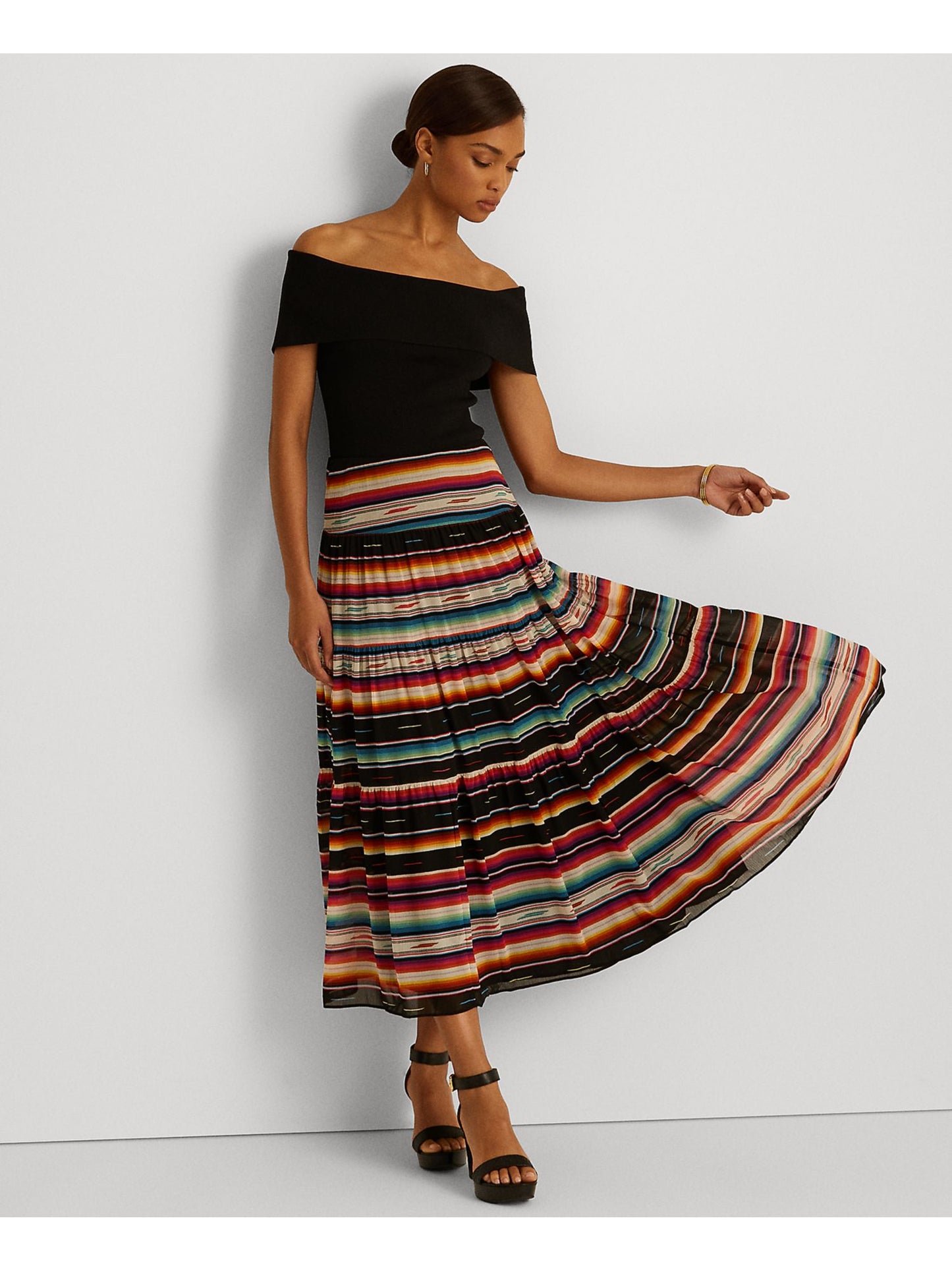 Ralph Lauren Women's Fitted Ribbed Short Sleeve Off Shoulder Party Top Black Size XX-Large