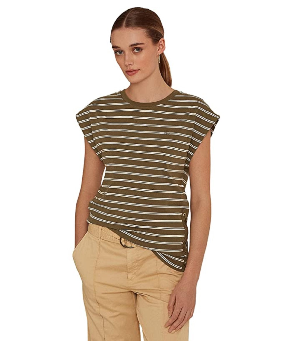 Ralph Lauren Women's Striped Stretch Cotton Tee Green Size Large