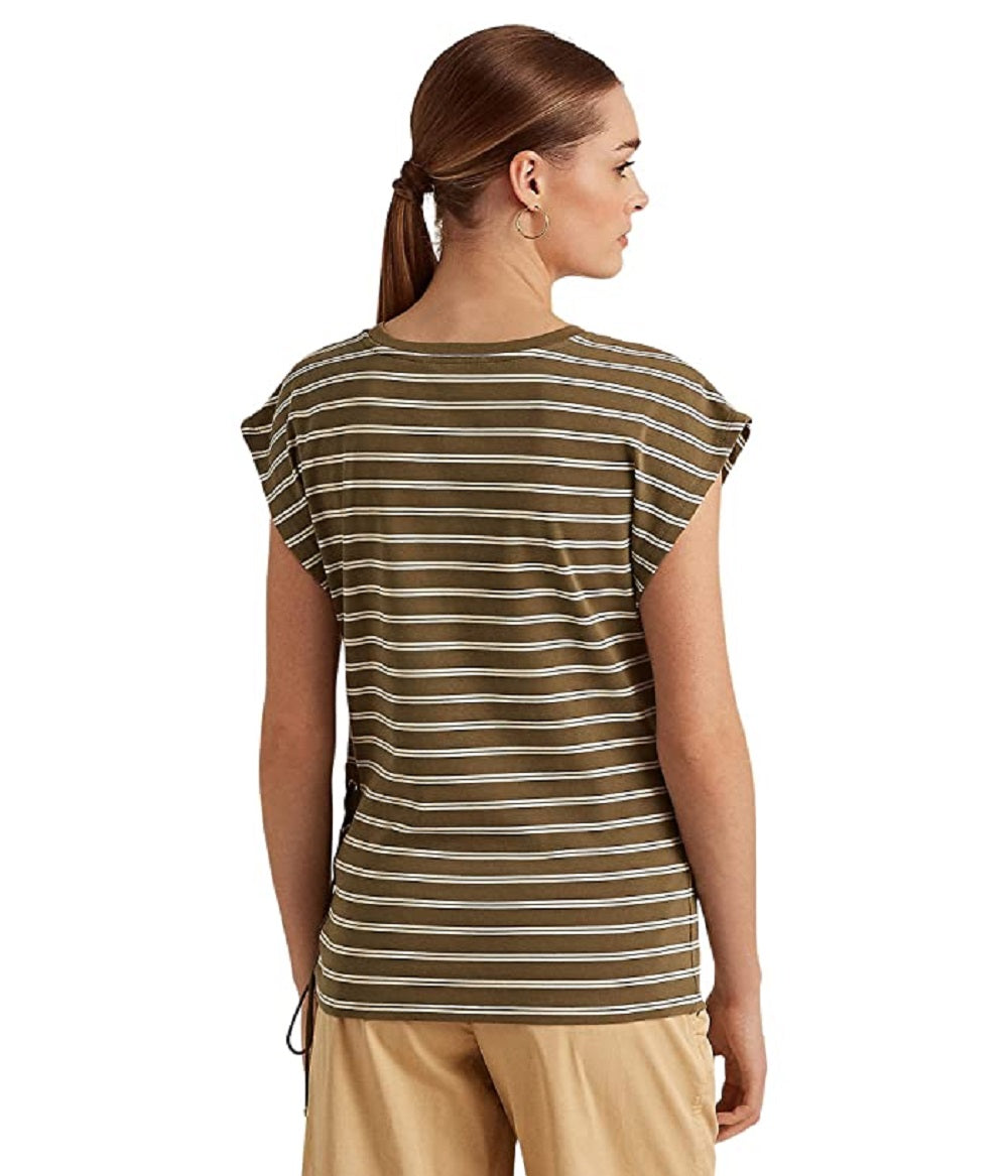 Ralph Lauren Women's Striped Stretch Cotton Tee Green Size Large