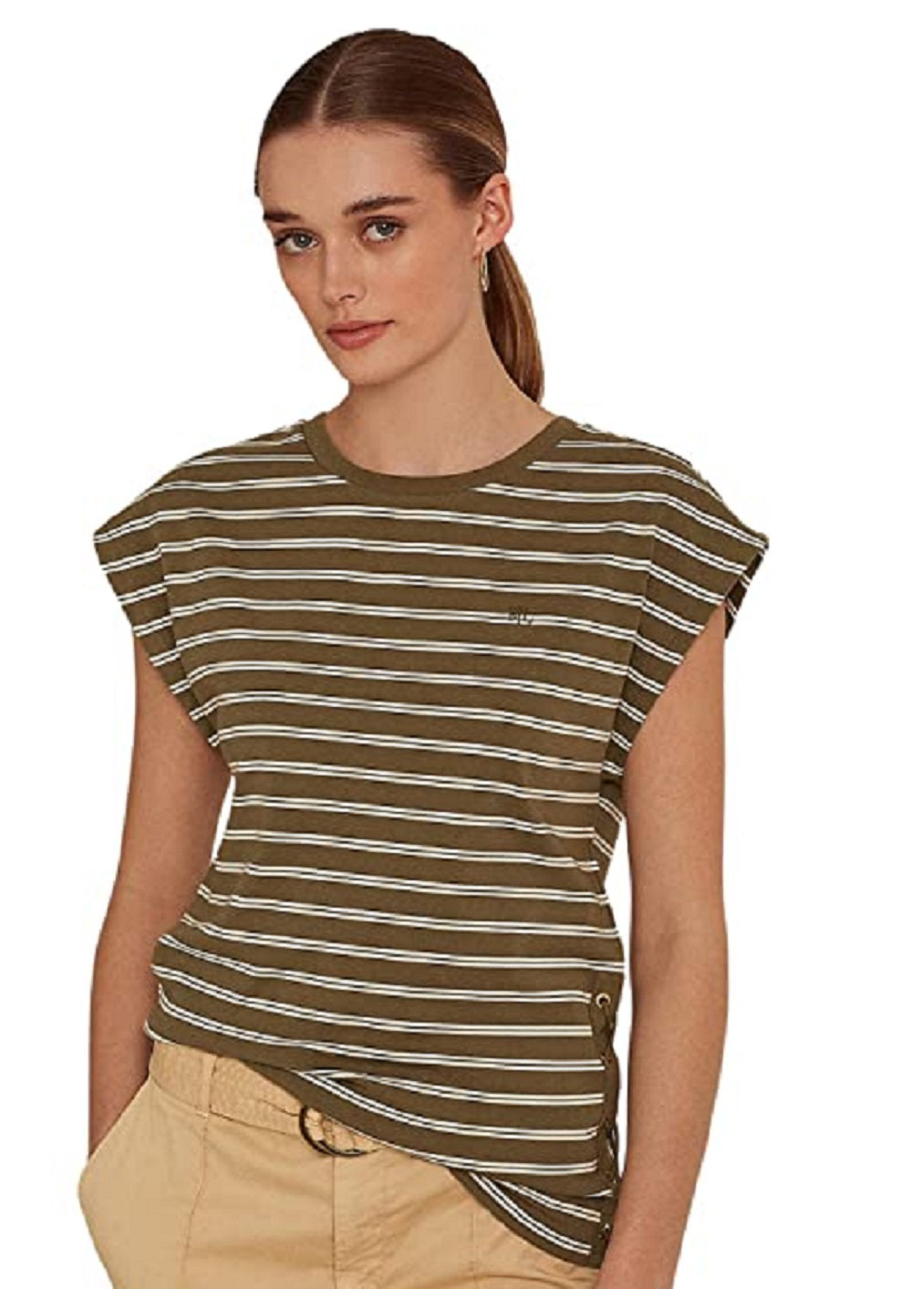 Ralph Lauren Women's Striped Stretch Cotton Tee Green Size Large