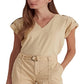 Ralph Lauren Women's Slub Jersey Roll Tab Sleeve Tee Brown Size X Large