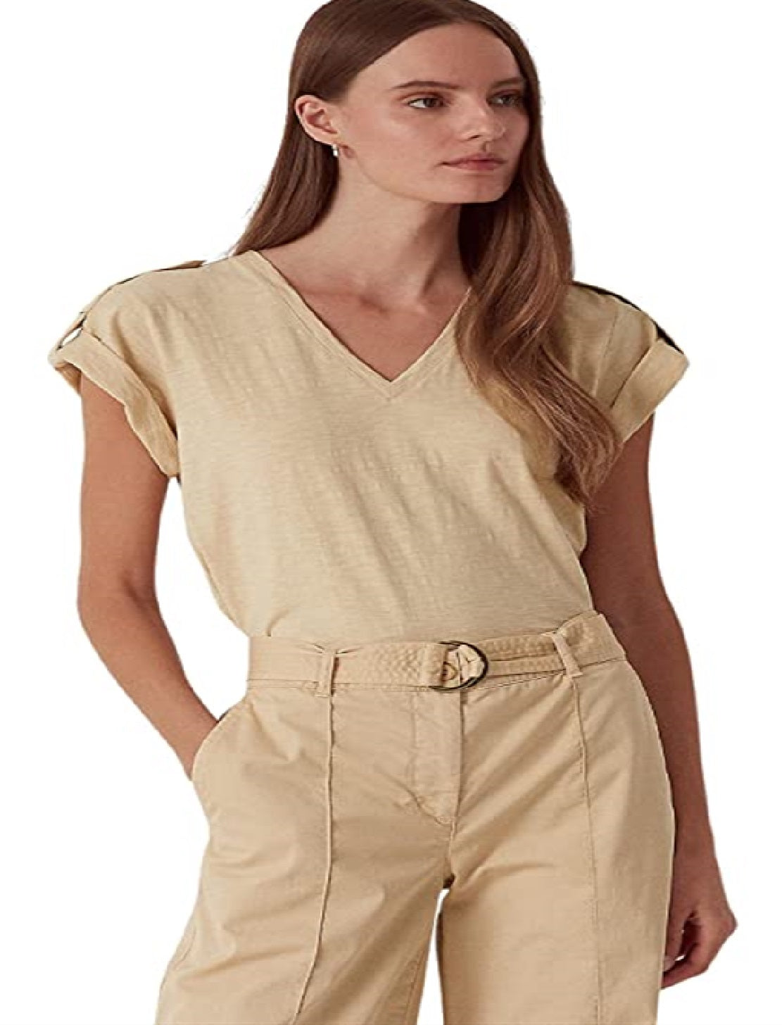 Ralph Lauren Women's Slub Jersey Roll Tab Sleeve Tee Brown Size X Large