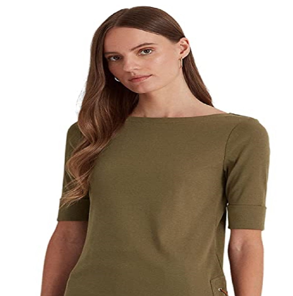 Ralph Lauren Women's Stretch Cotton Boatneck Top Green Size X-Large