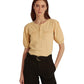 Ralph Lauren Women's Cotton Puff Sleeve Henley Top Brown Size Large