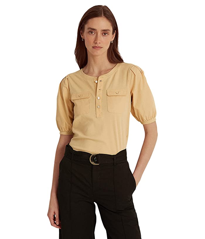 Ralph Lauren Women's Cotton Puff Sleeve Henley Top Brown Size Large