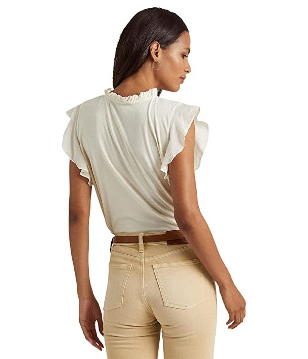 Ralph Lauren Women's Jersey Flutter Sleeve Top White Size Small