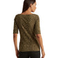 Ralph Lauren Women's Ocelot Print Stretch Cotton Boatneck Top Green Size Small
