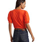 Ralph Lauren Women's Eyelet Slub Jersey Short Sleeve Tee Orange Size Large