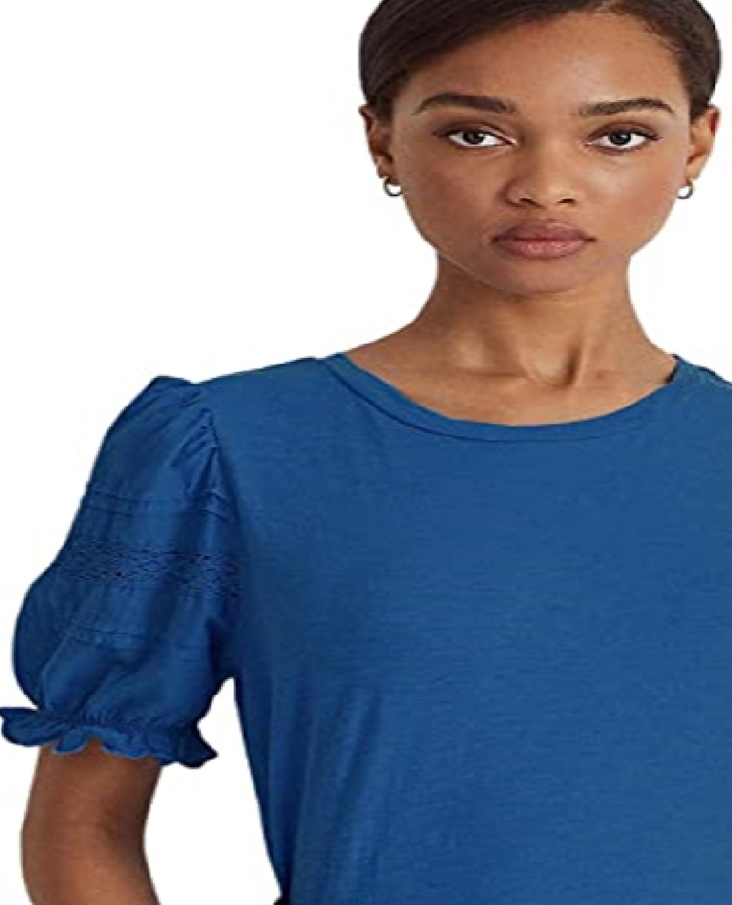 Ralph Lauren Women's Eyelet Slub Jersey Short Sleeve Tee Blue Size Large