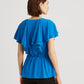 Ralph Lauren Women's Ruffled Side Tie Waist Flutter Sleeve Surplice Neckline Wear To Work Top Blue Size Medium