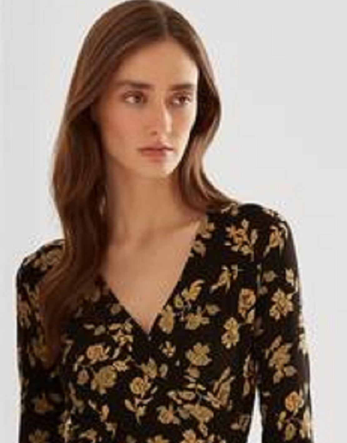 Ralph Lauren Women's Floral Surplice Stretch Jersey Top Black Size X-Large