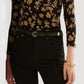 Ralph Lauren Women's Floral Surplice Stretch Jersey Top Black Size X-Large