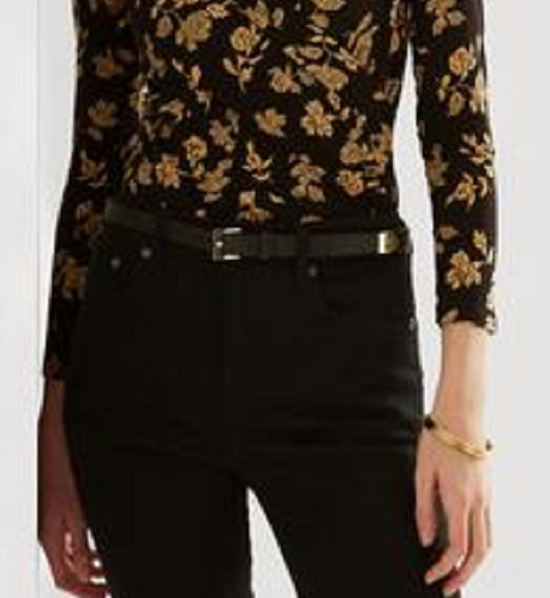 Ralph Lauren Women's Floral Surplice Stretch Jersey Top Black Size X-Large