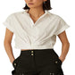 Ralph Lauren Women's Twist Front Cotton Broadcloth Shirt White Size 12
