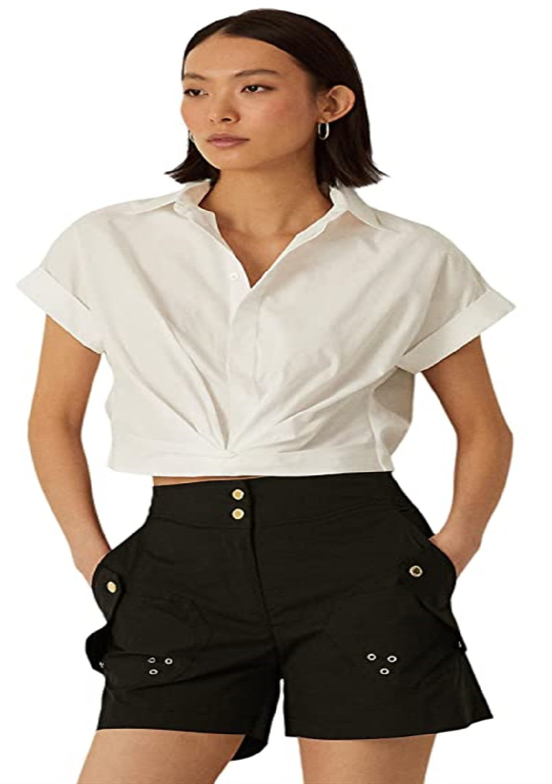Ralph Lauren Women's Twist Front Cotton Broadcloth Shirt White Size 12