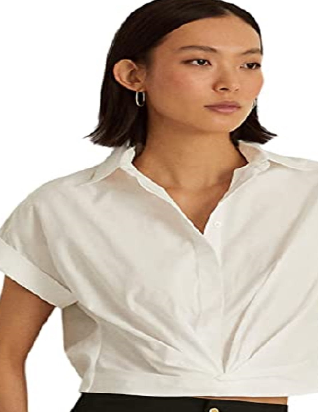 Ralph Lauren Women's Twist Front Cotton Broadcloth Shirt White Size 12