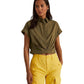 Ralph Lauren Women's Twist Front Cotton Broadcloth Shirt Green Size 8