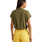 Ralph Lauren Women's Twist Front Cotton Broadcloth Shirt Green Size 8