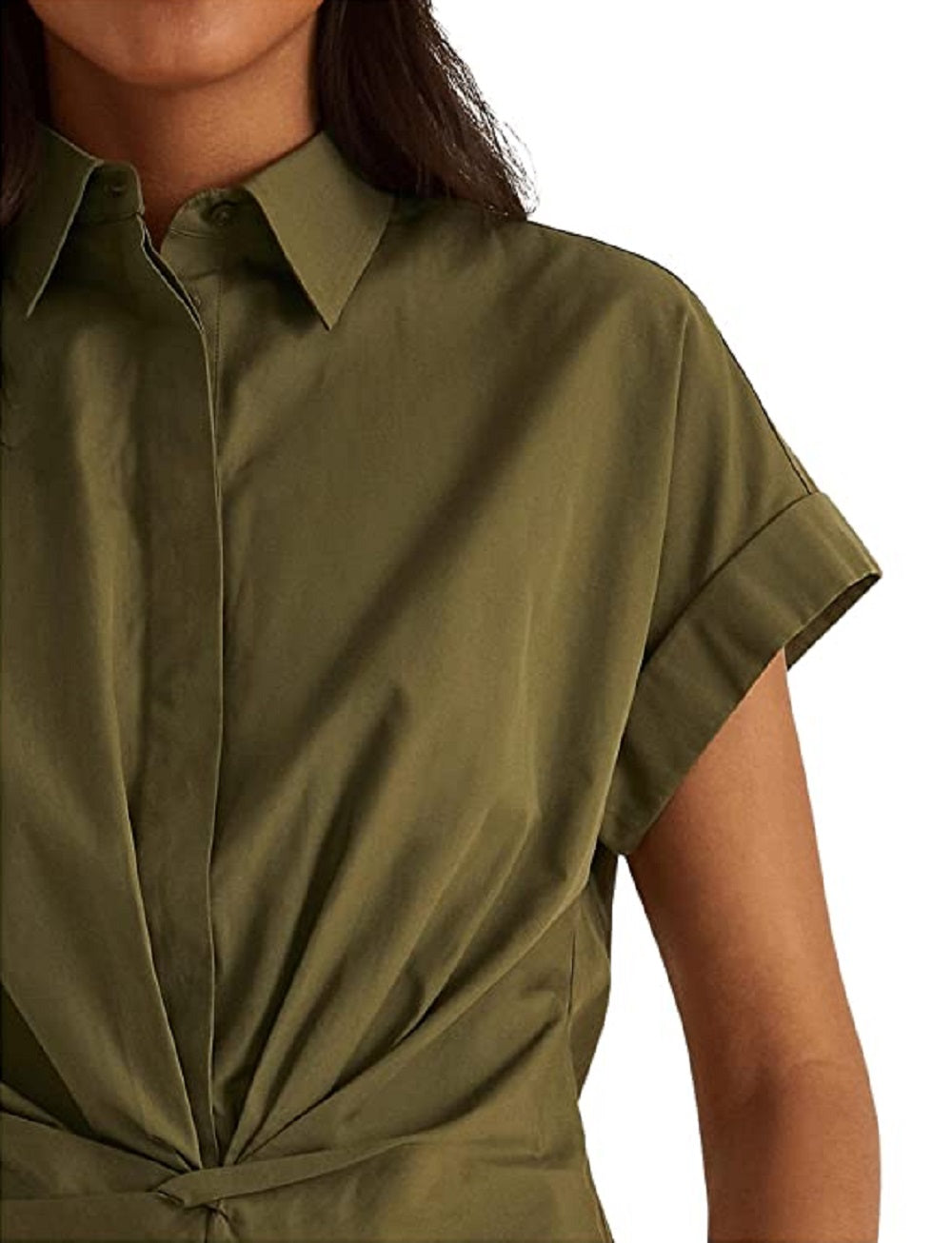 Ralph Lauren Women's Twist Front Cotton Broadcloth Shirt Green Size 8