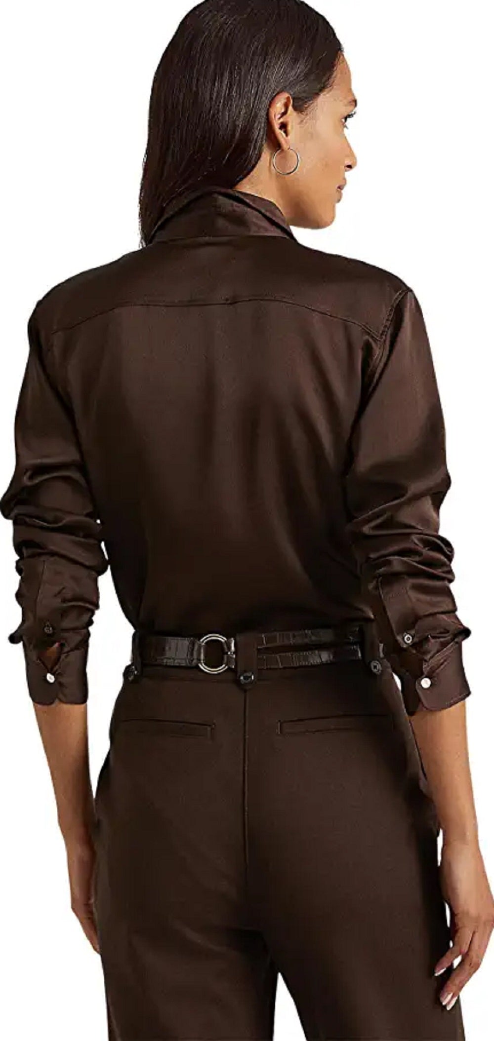 Ralph Lauren Women's Satin Charmeuse Shirt Brown Size Small