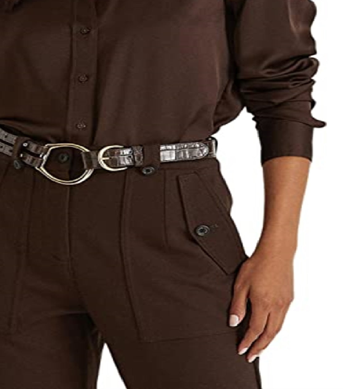 Ralph Lauren Women's Satin Charmeuse Shirt Brown Size X Large