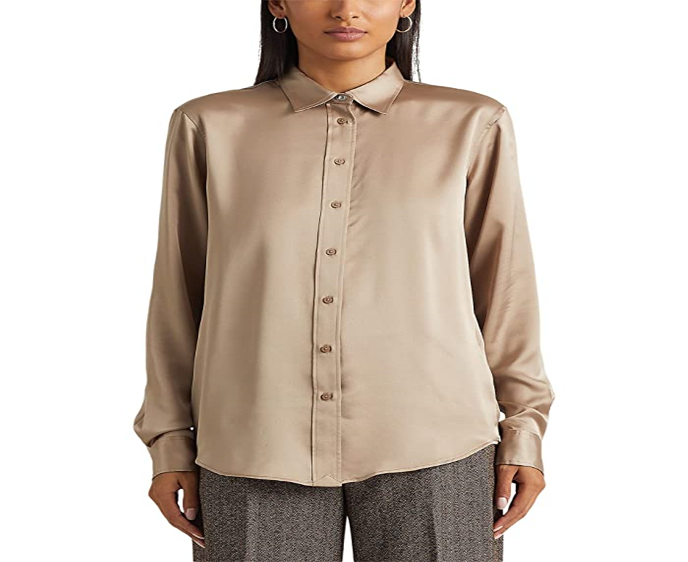 Ralph Lauren Women's Satin Charmeuse Shirt Brown Size Small