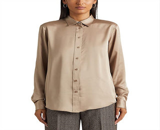 Ralph Lauren Women's Satin Charmeuse Shirt Brown Size Small