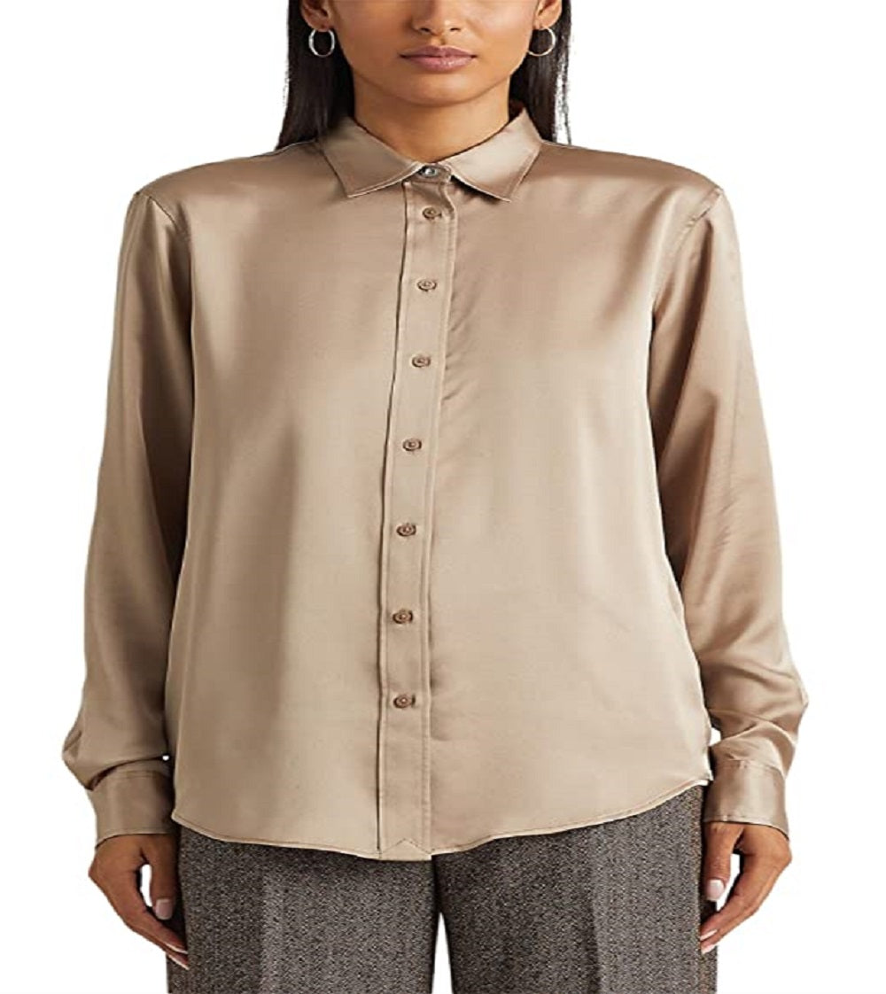 Ralph Lauren Women's Satin Charmeuse Shirt Brown Size X Small