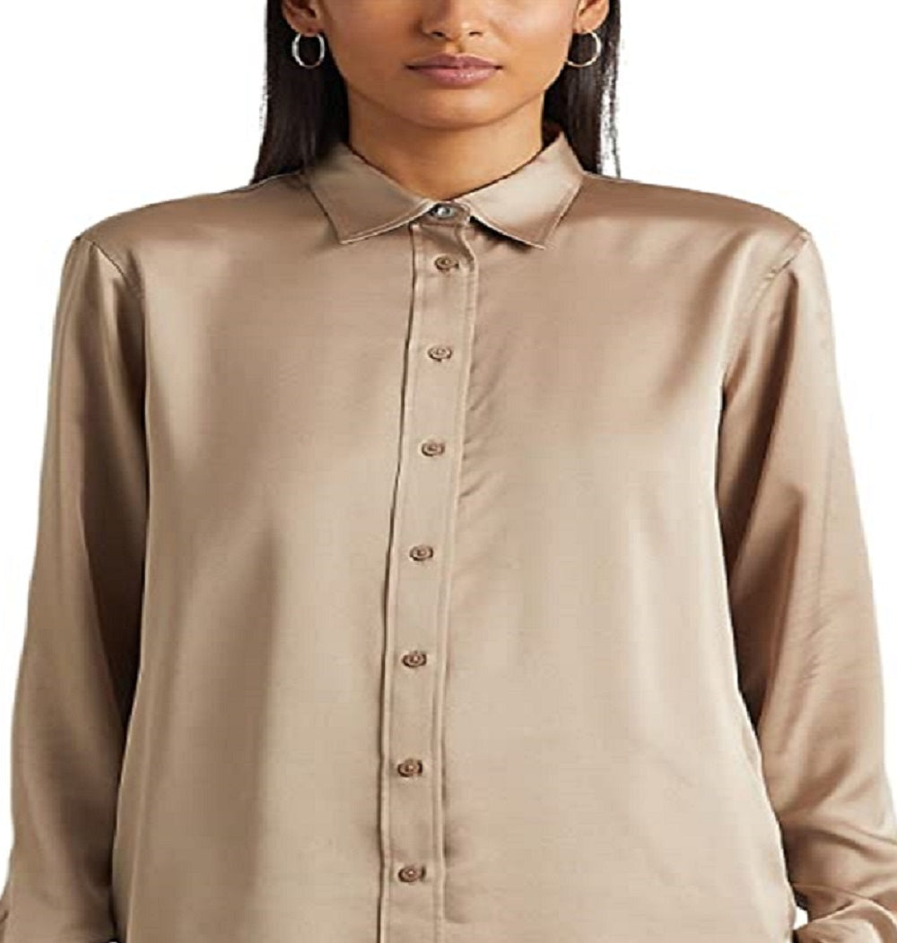Ralph Lauren Women's Satin Charmeuse Shirt Brown Size X Small