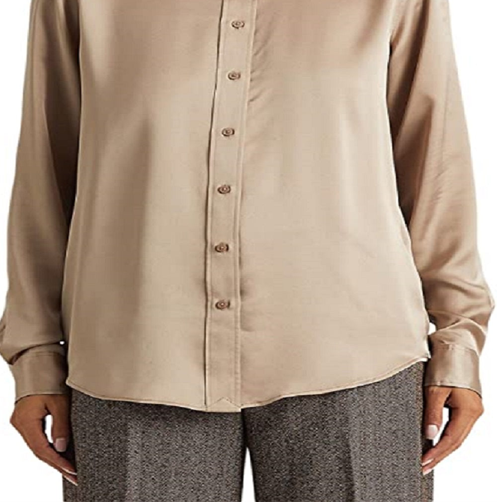 Ralph Lauren Women's Satin Charmeuse Shirt Brown Size X Small