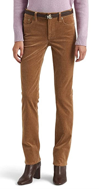 Ralph Lauren Women's Corduroy Mid Rise Straight Pant Brown Size 14