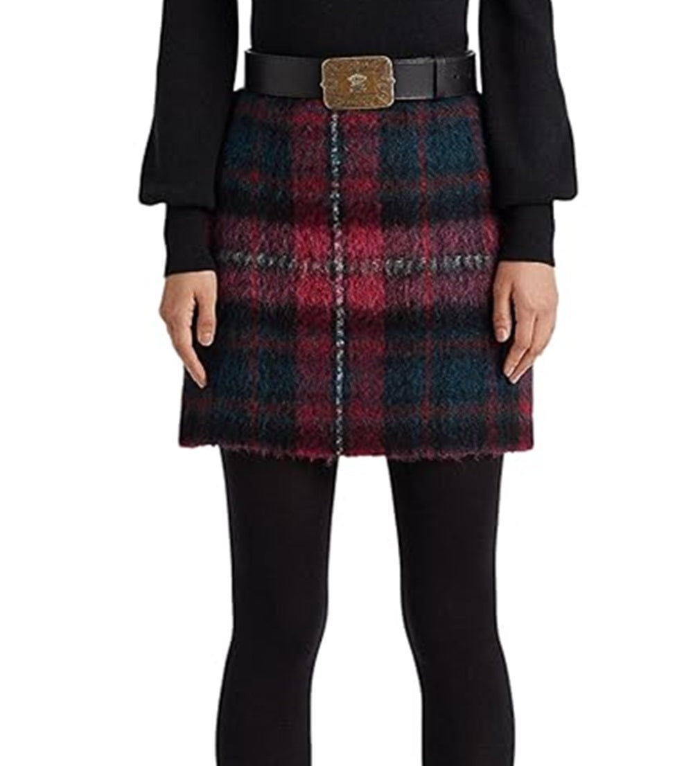 Ralph Lauren Women's Plaid Pencil Miniskirt Pink Size 16