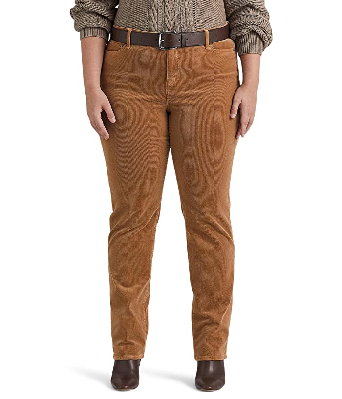 Ralph Lauren Women's Corduroy Mid-Rise Straight Pant Brown Size 16W